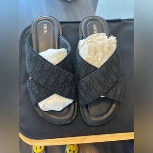 Christian Dior Black Oblique Canvas Printed Alias Slide Sandals Size 45